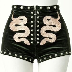 NEW CHAIN DRIVEN APPAREL Handmade High Waist Velvet Studded SNAKE Shorts SIZE XS